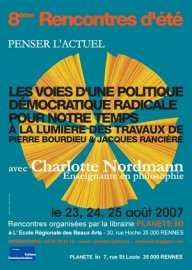 Pierre BOURDIEU : 8ème RENCONTRES D'ÉTÉ 2007 - 23-24-25 août 2007 - LIBRAIRIE PLANETE IO 