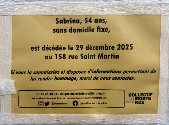 Sabrina, 54 ans, sdf pas oubliée, grâce au Collectif "Les morts dans la rue"