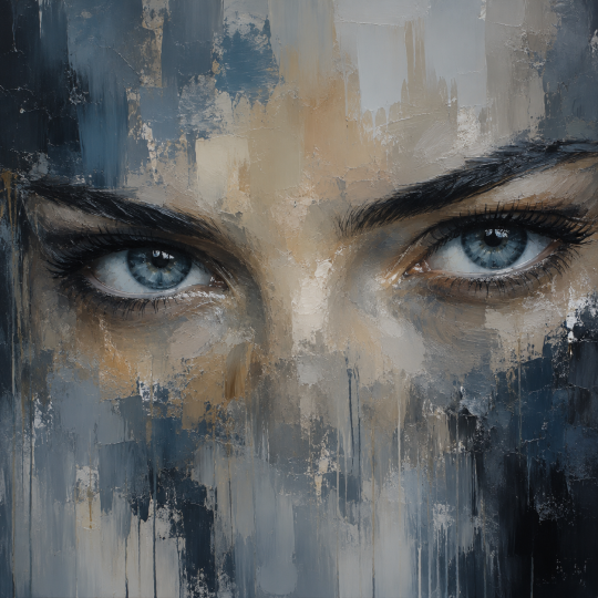 Portrait de ma mère en bleu-gris.
